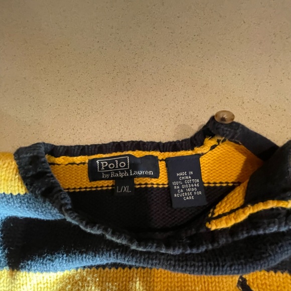 Polo Ralph Lauren kids size L/XL navy Blue & Yellow child pit to pit 12 inches - Picture 6 of 10
